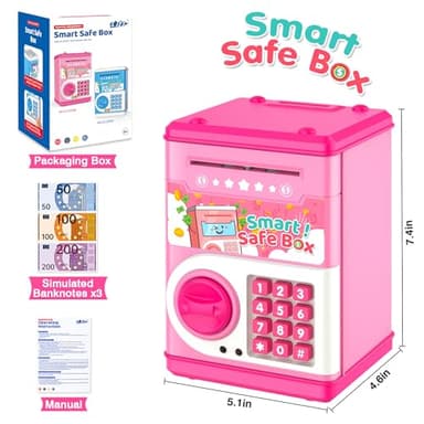 Pink Piggy Bank for Kids with Password Code Lock and Auto Grab Bill Slot, PhilaeEC Real Money Cash Coin Can Saving Box Electronic Money Safe Bank, Hot Gift for 4 7 8 9 10 11 Year Old Boys Girls - Image 5