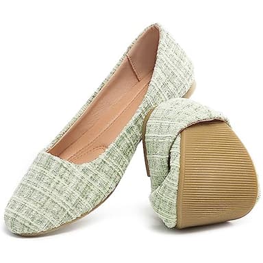 HEAWISH Women’s Round Toe Flats Shoes Ballet Flats Dressy Comfortable White Green Flats for Women(Green, US8) - Image 1