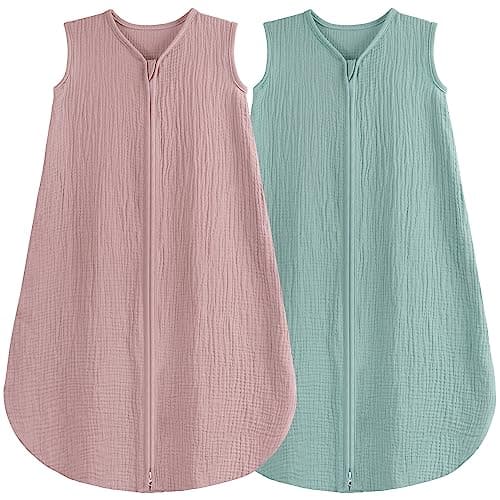 BSTOPPT 2 Pack Baby Sleep Sack 12-18 Months 100% Organic Cotton Muslin Baby Sleeping Bag 2-Way Zipper Toddler Wearable Blankets Comfy Stretchy Thin Sleep Sacks - Image 1