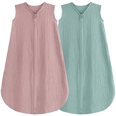 BSTOPPT 2 Pack Baby Sleep Sack 12-18 Months 100% Organic Cotton Muslin Baby Sleeping Bag 2-Way Zipper Toddler Wearable Blankets Comfy Stretchy Thin Sleep Sacks - Image 1