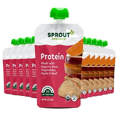 Sprout Organic Baby Food Pouches Stage 3, Organically Sourced Meat Protein, Root Vegetables Apple w/ Beef, 4 Ounce (Pack of 12) - Image 1