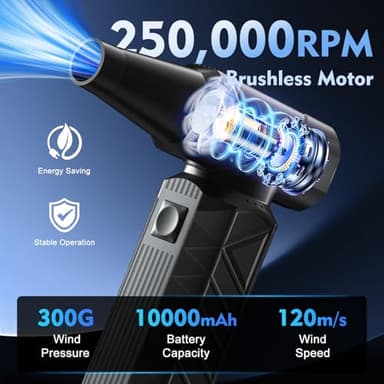 WHATOOK Compressed Air Duster: 180000RPM Air Blower with Stepless Speed Regulation Mode, Electric Air Duster with Brushless Motor, Air Duster for Keyboard, Computer, Car and Home Cleaning（Black） - Image 2