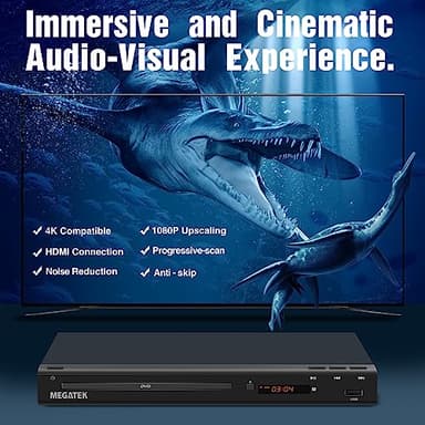 MEGATEK Region-Free HDMI DVD Player for TV, Compact CD/DVD Player for Smart TV, USB Port, Plays All Region DVDs & Multi Formats, Metal Housing, HDMI/RCA Cables & Remote Included - Image 3