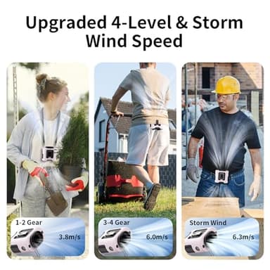 Socool 14500mAh Portable Waist Fan Clip on Belt 360 Rotation Wearable Rechargeable Personal Shirt Fan, 67H Cooling 5-Speed Battery Operated Fans with Light, Neck Fan Hanging for Outdoor Camping Travel - Image 4