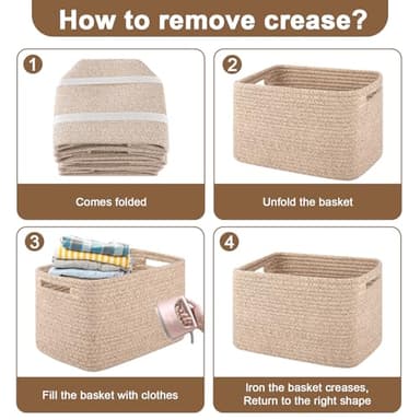 OIASKET Storage Baskets for Organizing, Woven Decorative Baskets for Shelves - Books, Towels, and Clothes, Cotton Rope Toy Storage Bins, 12.7''Lx9''Wx7.8''H, Pack of 4, Brown - Image 7