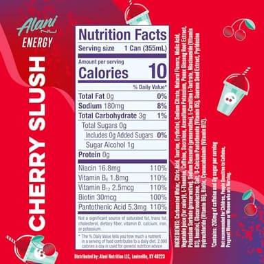 Alani Nu CHERRY SLUSH, Sugar Free, Low Calorie Energy Drinks, 200mg Caffeine, Biotin, B Vitamins, Zero Sugar, 10 Calories, 12 Fl Oz Cans, 24 Pack - Image 2