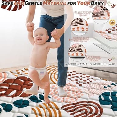 PLUUSHUU Baby Play Mats for Floor, 50x50 Playpen Mat for Babies, Extra Thicker & Soft Floor Crawling Mat, Foldable Non-Slip Playmat Cushioned for Infants Toddlers, Boho Leaf Design - Image 4