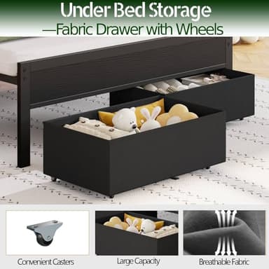 Furnulem Full Size Bed Frame with Charging Station and LED Lights, Grey Upholstered Headboard with Shelves, Metal Platform Bed with 2 Under-Bed Storage (Fabric Drawer on Wheels), No Box Spring Needed - Image 8