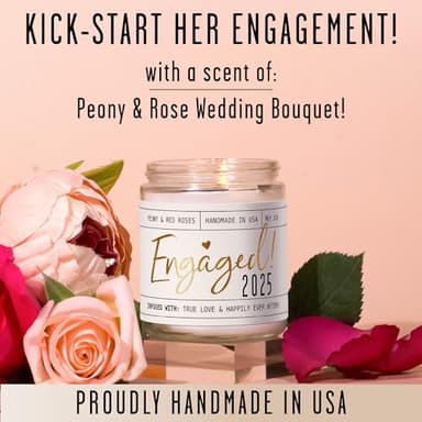 Engagement Gift, Engagement Gifts for Couples -'Engaged 2025' Candle, w/Peony & Rose Wedding Bouquet I Fiance Gifts for Women I Engaged Gift for Her I 50Hr Burn, USA Made - Image 2