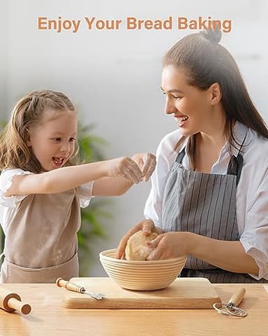 Kootek Banneton Bread Proofing Basket Set of 2, 9 Inch Round Sourdough Starter Kit, Baking Supplies Tools with Dough Whisk, Scoring Lame, and Other Accessories for Artisan Bread Making - Image 8