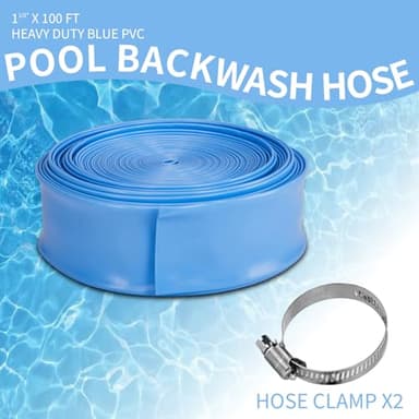 Outvita 1-1/2" x 50' Discharge Hose, PVC Lay Flat Hose, Heavy Duty Backwash Drain Hose with Clamps, Weather-proof & Burst-proof, Ideal for Swimming Pool & Water Transfer, Blue - Image 2