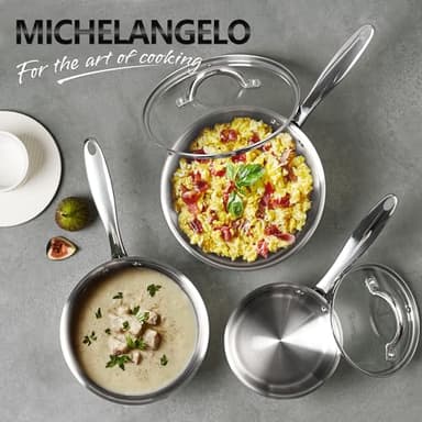 MICHELANGELO Saucepan Set 6pc, 18/10 Stainless Steel Sauce Pan with Lid, Tri-Ply Bottom Sauce Pot Set, Nonstick Saucepan, Induction Compatible, 1QT & 2QT &3QT - Image 7