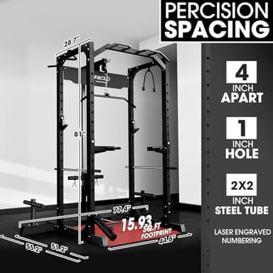 Mikolo Power Cage, Power Rack with LAT Pulldown, 1200 Pounds Capacity Workout Cage with More Training Attachments, Squat Rack for Home Gym, Yellow - Image 7