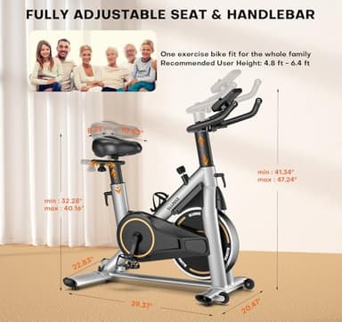 Exercise Bike, Adjustable Magnetic Resistance Stationary Bikes for Home with App Compatible, Quiet Indoor Cycling Bike with 350lbs Weight Capacity Comfortable Seat, Digital Monitor & Phone Mount - Image 8