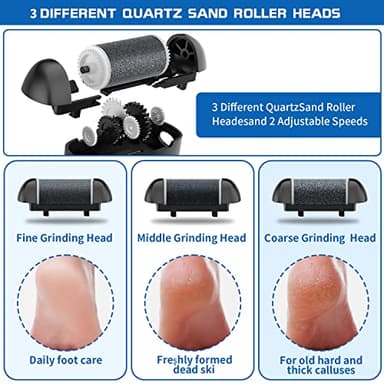 Electric Foot Callus Remover, Rechargeable Portable Electronic Foot File Pedicure Kits, Waterproof Foot Scrubber File, Professional Pedicure Tools, Foot Care for Dead Skin Ideal Gift, 3 Rollers - Image 4