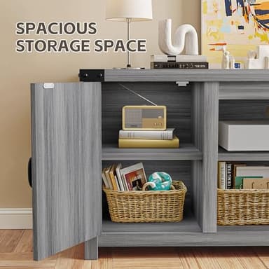 YESHOMY Modern Farmhouse TV Stand with Two Barn Doors and Storage Cabinets for Televisions up to 65+ Inch,Entertainment Center Console Table,Media Furniture for Living Room, Grey - Image 6