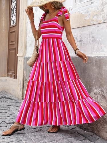 PRETTYGARDEN Women Dresses 2025 Summer Floral Sleeveless Maxi Dress Casual Spaghetti Strap Tiered Flowy Beach Long Dress - Image 4