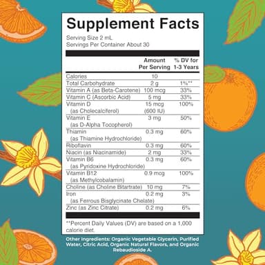 MaryRuth Organics Multivitamin & Multimineral with Iron for Toddlers | USDA Organic | Sugar Free | Multivitamin Liquid Drops for Kids Ages 1-3 | Immune Support | Vegan | Non-GMO | 2 Fl Oz - Image 2