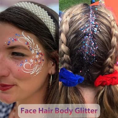 Mysense Patriotic USA Flag Face Hair Glitter for Independence Day Memorial Day Veterans Day, 4th of July Outfits and Accessories for Women Kids, 08# Red White and Blue Glitter Stick, 0.56oz - Image 4