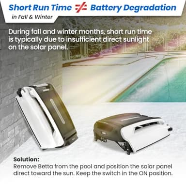 Betta SE Solar Powered Automatic Robotic Pool Surface Skimmer Cleaner with 24/7 Continuous Cleaning Battery Power and Re-Engineered Twin Salt Chlorine Tolerant Motors (White) - Image 6
