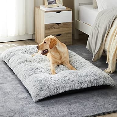 BFPETHOME Dog Beds for Large Dogs, Plush Dog Crate Bed Fluffy Cozy Kennel Pad for Sleeping &Ease Anxiety, Washable Pet Mats with Anti-Slip Bottom for Large Medium Dogs, Pet Bed Grey - Image 1