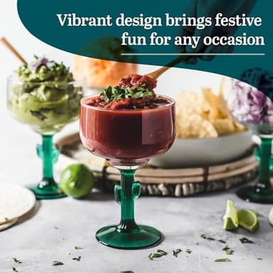 Libbey Cactus Margarita Glasses Set of 4, Durable Green Stemmed Cocktail Glasses, Lead-Free Cactus Glassware, Unique Plant Themed Frozen Margarita Glasses, 16-Ounce - Image 4