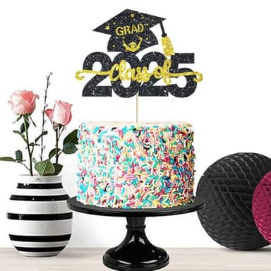 Class of 2025 Cake Topper Black Glittery 2025 Graduation Party Cake Decor Congrats Grad/We are So Proud of You/Happy Graduation 2025 Graduate Party Cake Supplies Decorations - Image 3