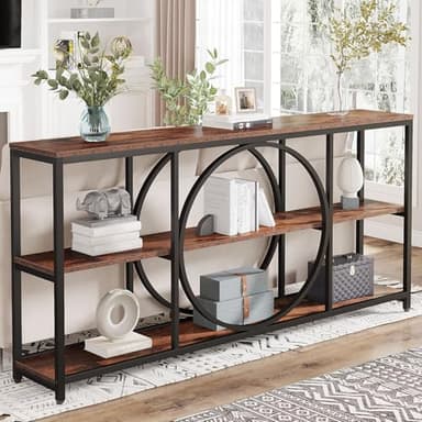 Tribesigns Extra Long Console Table, 70.9 inch Narrow Sofa Tables with 3 Tier Wood Storage Shelves Industrial Metal Frame for Entryway Hallway Living Room Behind Couch, Rustic Brown Black - Image 3