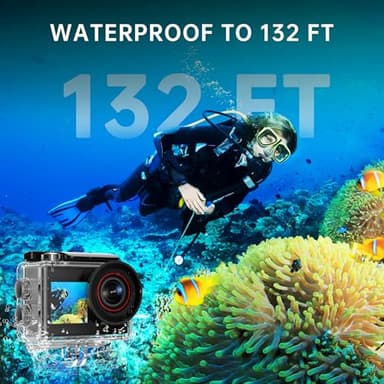 4K 30MP Waterproof Action Camera with 60FPS & Dual Screens, 132FT Underwater Camera with 64GB Card, EIS Stabilization, 5X Zoom, WiFi Remote Control Action Camera Ideal for Sports, Snorkeling - Image 3