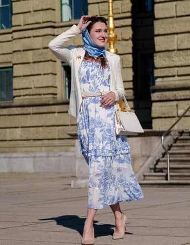 Scarlet Darkness Summer Dresses for Women 2025 Cottagecore Sun Dress Blue Floral Dress Blue M - Image 6