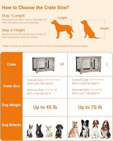 YaFiti Dog Crate Furniture with Cushion, Wooden Dog Kennel with Double Doors, Heavy Duty Dog Cage End Table with Wheels, Dog House Indoor for Small Medium Dogs up to 45 lb, 32.5” L, Grey - Image 6