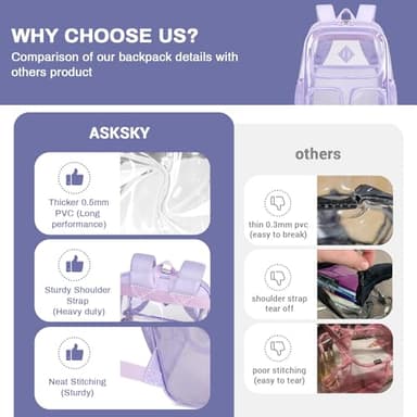 ASKSKY Clear Backpacks for School Heavy Duty Clear Bookbag Stadium Events Transparent Back Pack Girls Women, Purple - Image 6