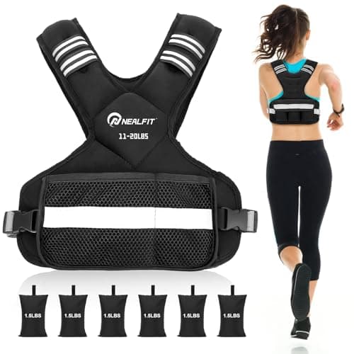 NEALFIT Weighted Vest for Women and Men, 5-10lb/11-20lb/18-30lb Adjustable Weighted Vest with Reflective Strip, Body Weight Vest for Walking, Running, Fitness, Strength Training (Black, 11-20 lbs) - Image 1