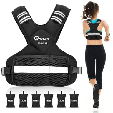 NEALFIT Weighted Vest for Women and Men, 5-10lb/11-20lb/18-30lb Adjustable Weighted Vest with Reflective Strip, Body Weight Vest for Walking, Running, Fitness, Strength Training (Black, 11-20 lbs) - Image 1