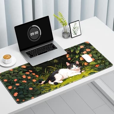 Auhoahsil Large Mouse Pad, XXL Gaming Mousepad, Desk Mat for Desktop, Thick Rubber, Big & Long Size, Stitched Edges, Full Desk Pad for Laptop & Computer, Extended 35.4 x 15.7 in, Cat Shrubbery - Image 2