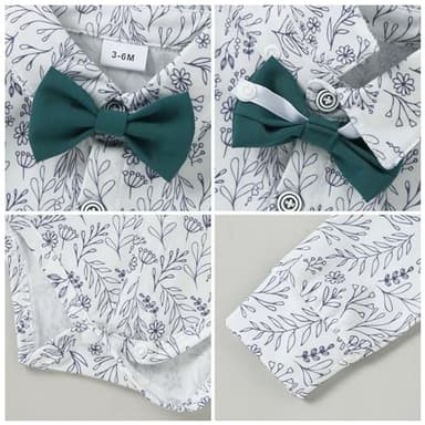 DISAUR Baby Boy Wedding Outfit Long Sleeve Infant White Flower Shirt Green Vest Pants Bow Tie Baby Blessing Outfits For Boys 1t 12 18 Months - Image 2