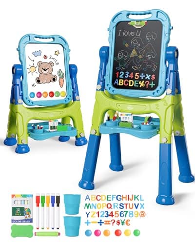 Lehoo Castle Easel for Kids, 4 in 1 Double Sided Kids Art Easel with Magnetic White Board & Chalk Board, Adjustable Standing Toddler Easel with Drawing & Writing Accessories - Gift for Boys and Girls - Image 1