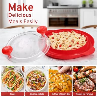 Pro Chicken Shredder 10.8 inch, Chicken Breast Shredder Tool Twist Large, Visible Meat Shredder Machine with Widened Anti Slip Mat Fix, Chicken Grinder Suitable for Pork, Beef, Dishwasher(Red) - Image 3