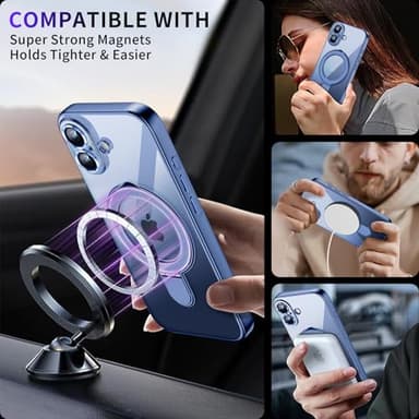 Magnetic for iPhone 16 Case with Invisible Stand[Compatible with MagSafe][Full Camera Lens Protector][Military Drop Protection] Shockproof Not Yellowing Clear Soft Slim for Women Men, Blue - Image 5