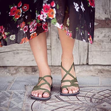 Plaka Palm Leaf Flat Summer Sandals for Women | Perfect for The Beach Walking & Dressy Occasions | Olive | Size 7 - Image 4