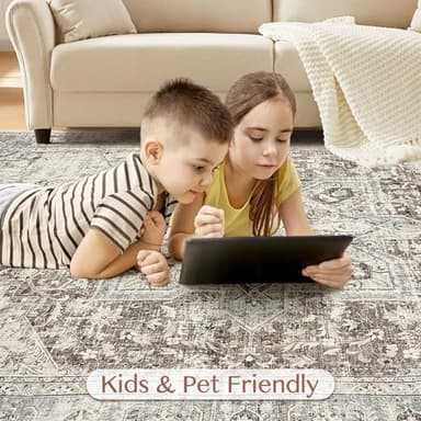 Tortania Area Rug Living Room Rugs - 8x10 Washable Boho Rug Vintage Oriental Distressed Farmhouse Large Thin Indoor Carpet for Living Room Bedroom Under Dining Table Home Office - Brown Blue - Image 6