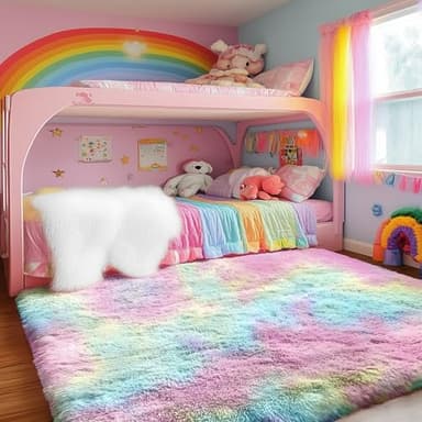 PAGISOFE 4x6 Rainbow Fluffy Soft Plush Area Rugs for Girls Bedroom, Shaggy Rugs for Kids Playroom,Kawaii Princess Fuzzy Rugs for Nursery Baby Toddler,Cute Colorful Room Decor for Teenage - Image 3