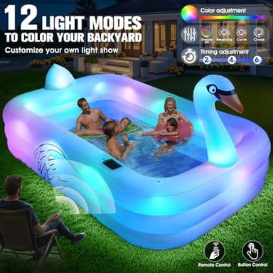 Inflatable Pool with Lights,Solar Swan Inflatable Swimming Pool for Kids,Adults,Large Inflatable Pool for Adults Blow up Pool,Oversized 100"x63"x22"Family Inflatable Kids Pool for Backyard-White - Image 4