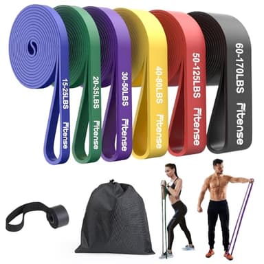 Fitense Resistance Bands Set - Pull Up Bands with 6 Resistance Levels 15-170 LBS for Men Women, Exercise Bands with Door Anchor, Training Poster & Pouch for Body Stretching, Pull Up Assist - Image 1