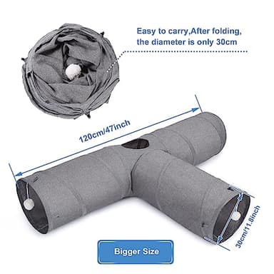Ownpets Cat Tunnel, Extra Large 3 Way Collapsible Kitty Tunnel Cat Tube with Plush Ball & Feather Toy, Cat Play Tunnel for Large Cat, Kitten, Puppy, Rabbit(12 inches in Diameter) - Image 6