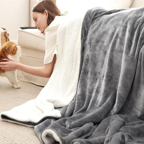 Bedsure GentleSoft Sherpa Fleece Blankets King Size for Bed - Thick and Warm Throw for Women and Men, Soft Fuzzy Plush King Blanket for Winter, Grey, 108x90 Inches - Image 1