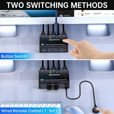 8K USB 3.0 Displayport KVM Switch 2 Monitors 2 Computers 8K@30Hz 4K@144Hz,MLEEDA Dual Monitor Displayport 1.4 KVM Switches with 4 USB 3.0 Port for USB Device,Wired Remote and USB Cables Included - Image 7