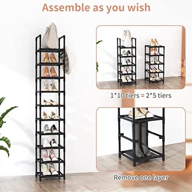 LANTEFUL Tall Narrow Shoe Rack for Entryway, 10-Tier Sturdy Metal Shoe Shelf Storage 10-15 Pairs of Shoes and Boots, Space Saving Corner Shoe Rack Organizer for Closet,Doorway,Garage,Living Room - Image 5
