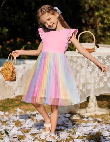 Flypigs Toddler Tutu Dress Girls Fluffy Summer Dresses Cute Pink Rainbow Flower Valentine Pageant Dress for 4Years - Image 4
