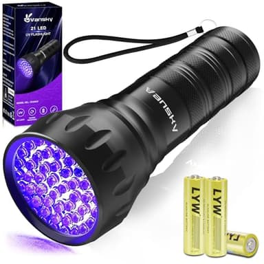 Black Light UV Light Flashlight, 21 LED 395nm Ultraviolet Blacklight Flashlight Mini Pet Urine Detector for Dog/Cat, Dry Stains, Resin Curing, Matching with Pet Odor Eliminator(Batteries are Included) - Image 1
